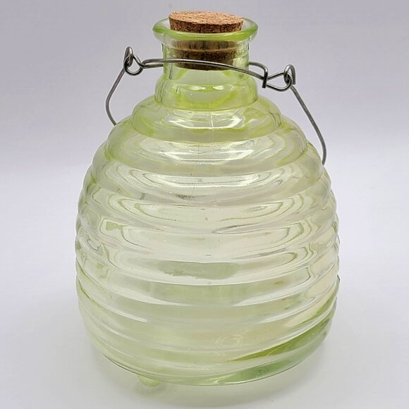 Vintage Yellow Glass Beehive Shaped Wasp Trap with Cork and Hanger 6.5" High - Picture 3 of 10